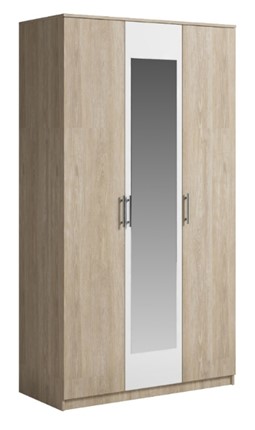 Шкаф 3 двери Светлана, с зеркалом, белый/дуб сонома в Черкесске - изображение