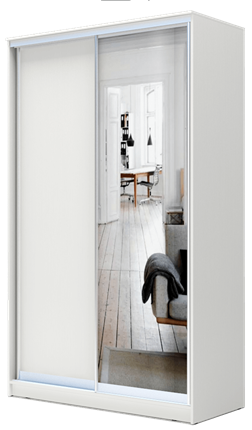 Шкаф 2-х дверный 2200х1200х420 с одним зеркалом ХИТ 22-4-12/2-15 Белая шагрень в Черкесске - изображение