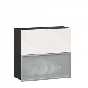 Навесной шкаф 800 горизонтальный, Шервуд, ЛД 281.981.000.088, со стеклом, черный/белый глянец в Черкесске