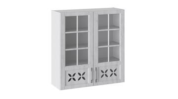 Навесной кухонный шкаф Прованс (Белый глянец/Санторини светлый) cо стеклом В_96-90_2ДРДс в Черкесске