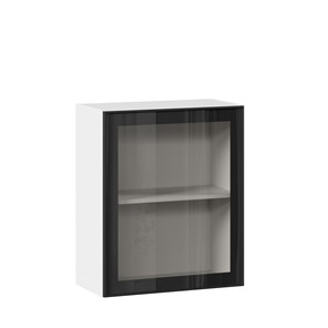 Настенный шкаф со стеклом 600 Индиго ЛД 298.350.000.105, Белый/Чёрный в Черкесске