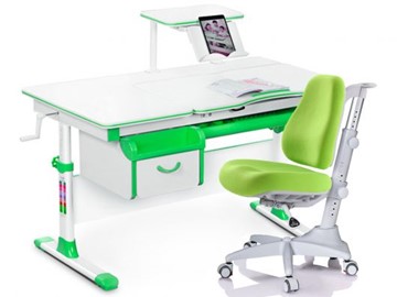 Комплект растущая парта + стул Mealux EVO Evo-40 Z (арт. Evo-40 Z + Y-528 KZ) / (стол+полка+кресло+чехол)/ белая столешница / цвет пластика зеленый в Черкесске