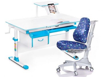 Комплект растущая парта + стул Mealux Mealux EVO Evo-40 BL (арт. Evo-40 BL + Y-528 F) / (стол+полка+кресло) / белая столешница / цвет пластика голубой в Черкесске