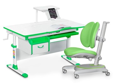 Комплект растущая парта + стул Mealux EVO Evo-40 Z (арт. Evo-40 Z + Y-115 KZ) / (стол+полка+кресло+чехол), белый, зеленый в Черкесске